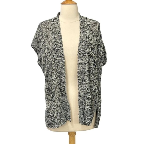 Eileen Fisher System Open Short Sleeve Cardigan Linen Blend Black White Size PS - Picture 1 of 8